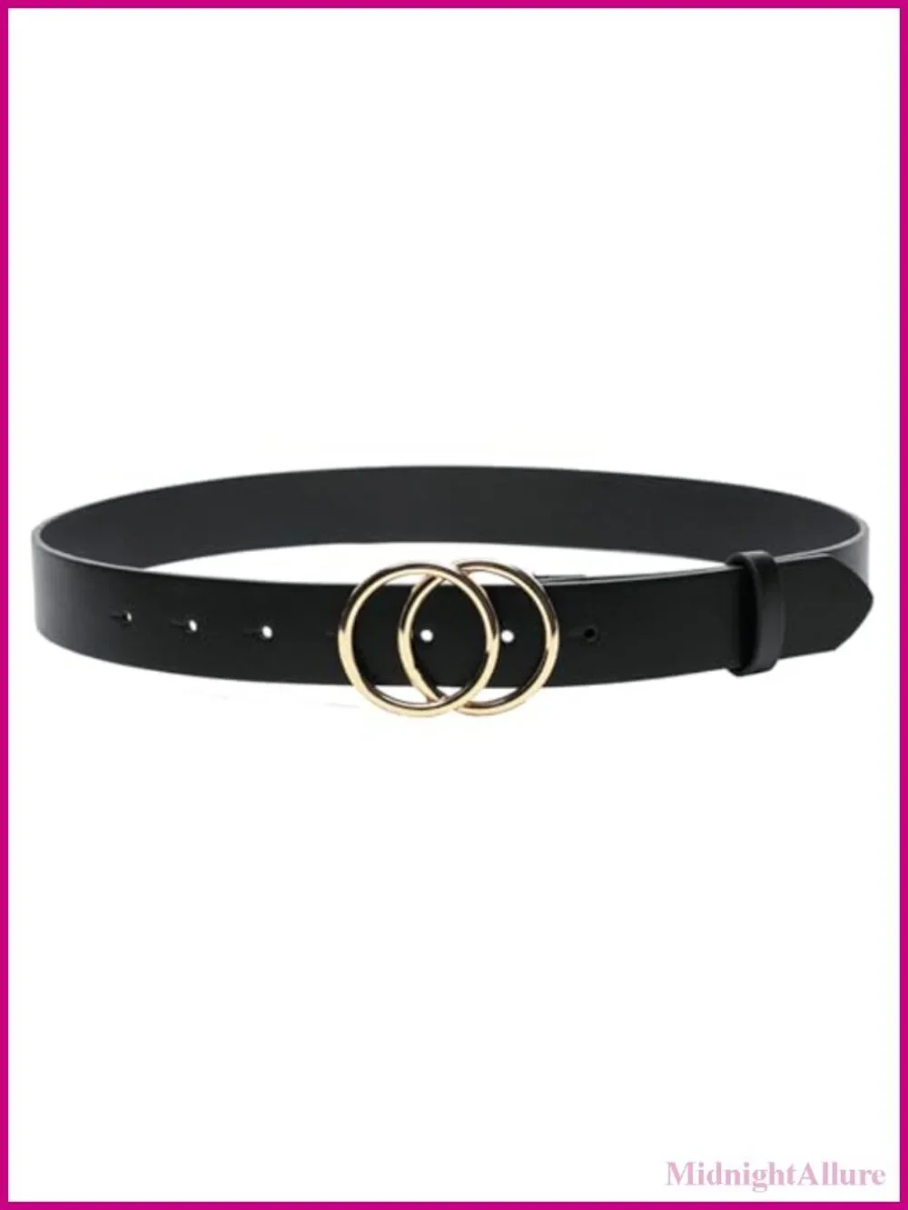 Faux Leather Belt with Gold Buckle Double O-Ring Waist Belt for Jeans Dress